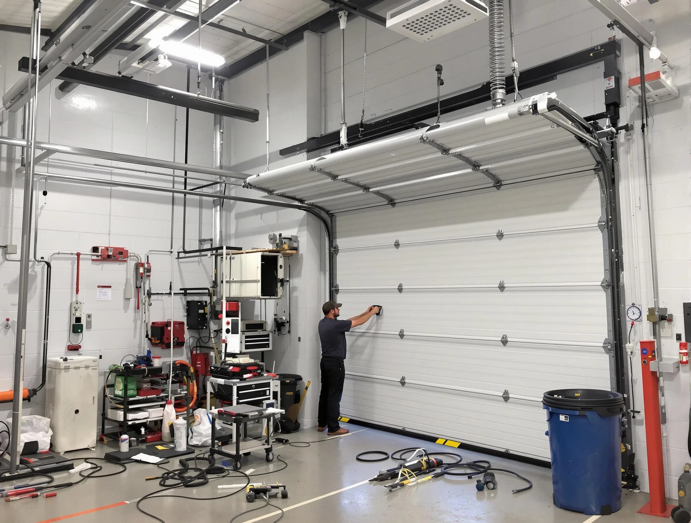 Saratoga Springs Garage Door Repair certified technician performing commercial door repair at a Saratoga Springs business facility