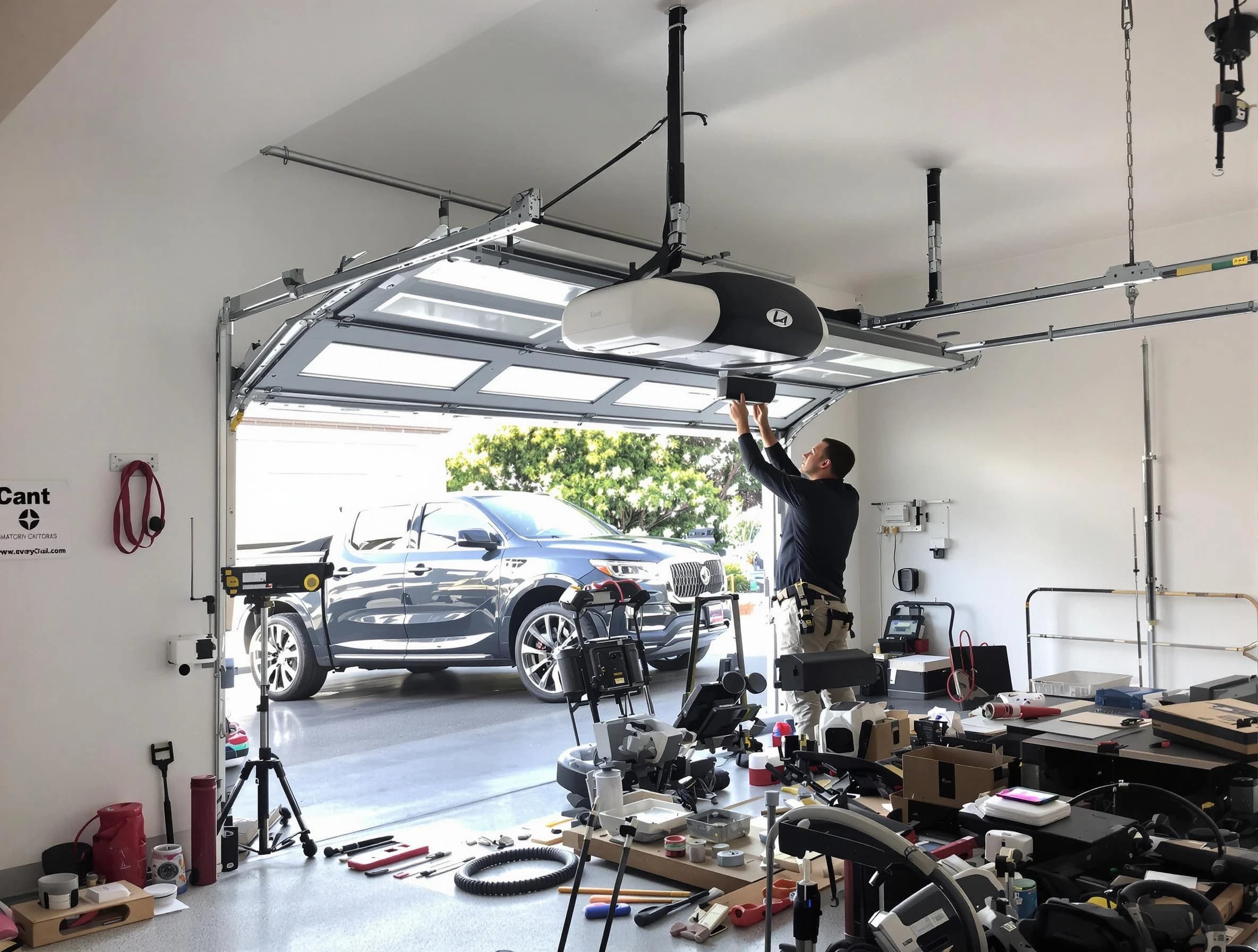 Saratoga Springs Garage Door Repair specialist installing smart garage door opener system in Saratoga Springs home