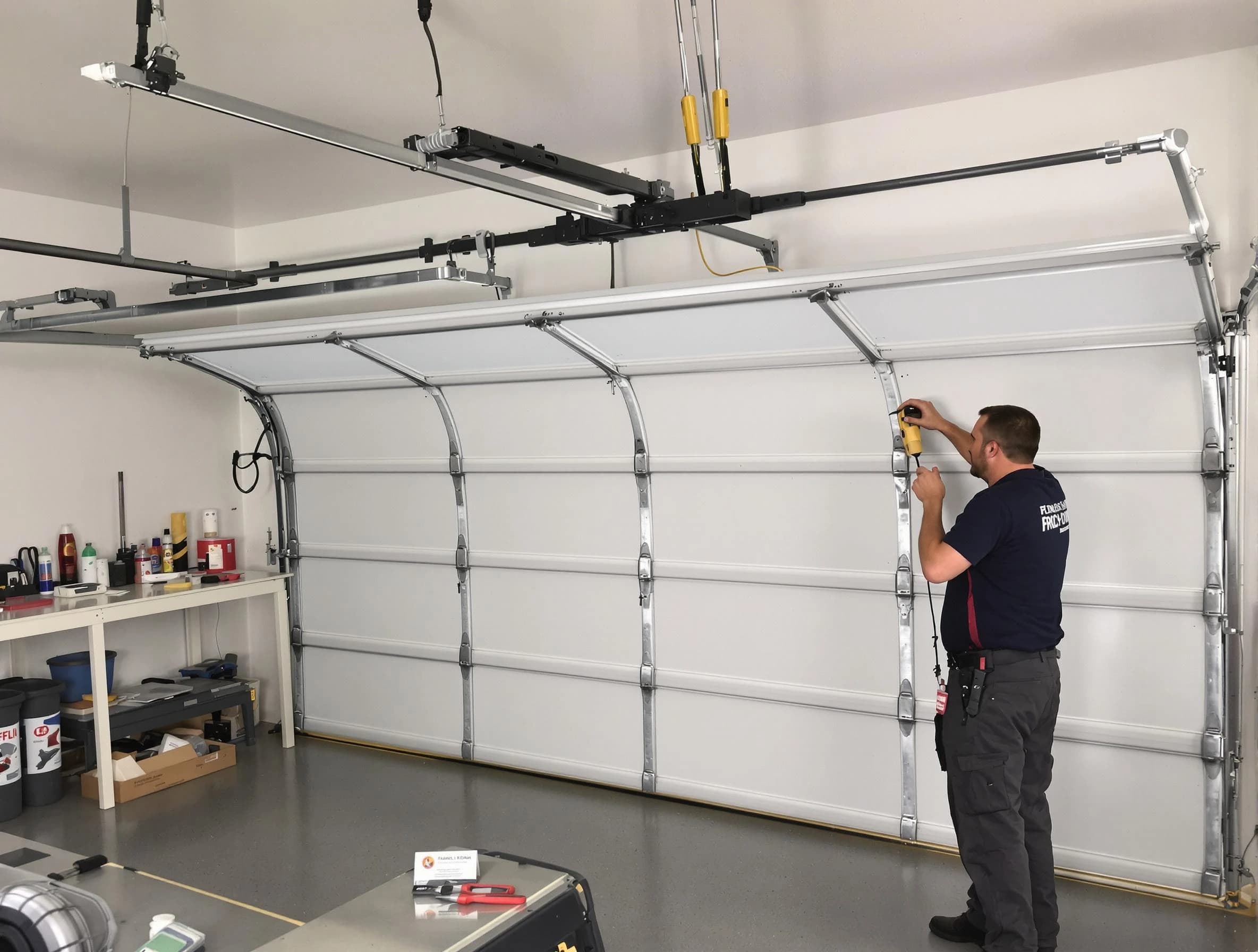 Saratoga Springs Garage Door Repair certified technician performing overhead door system repair in Saratoga Springs