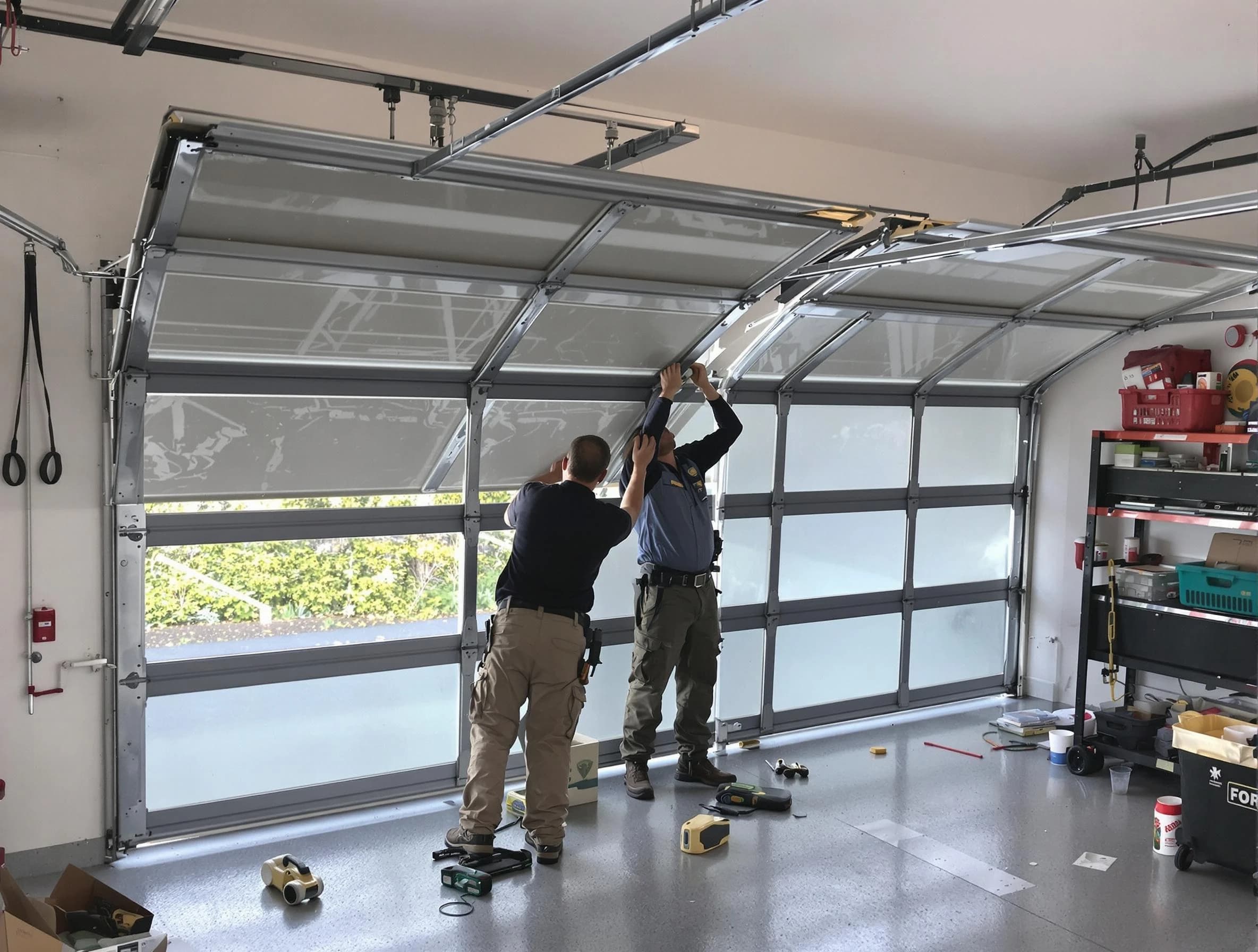 Saratoga Springs Garage Door Repair expert performing precise panel replacement on Saratoga Springs garage door
