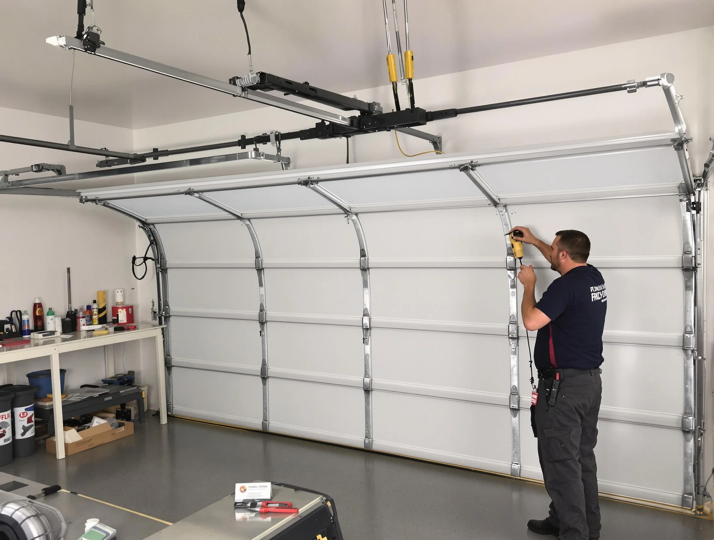 Saratoga Springs Garage Door Repair certified technician performing overhead door system repair in Saratoga Springs