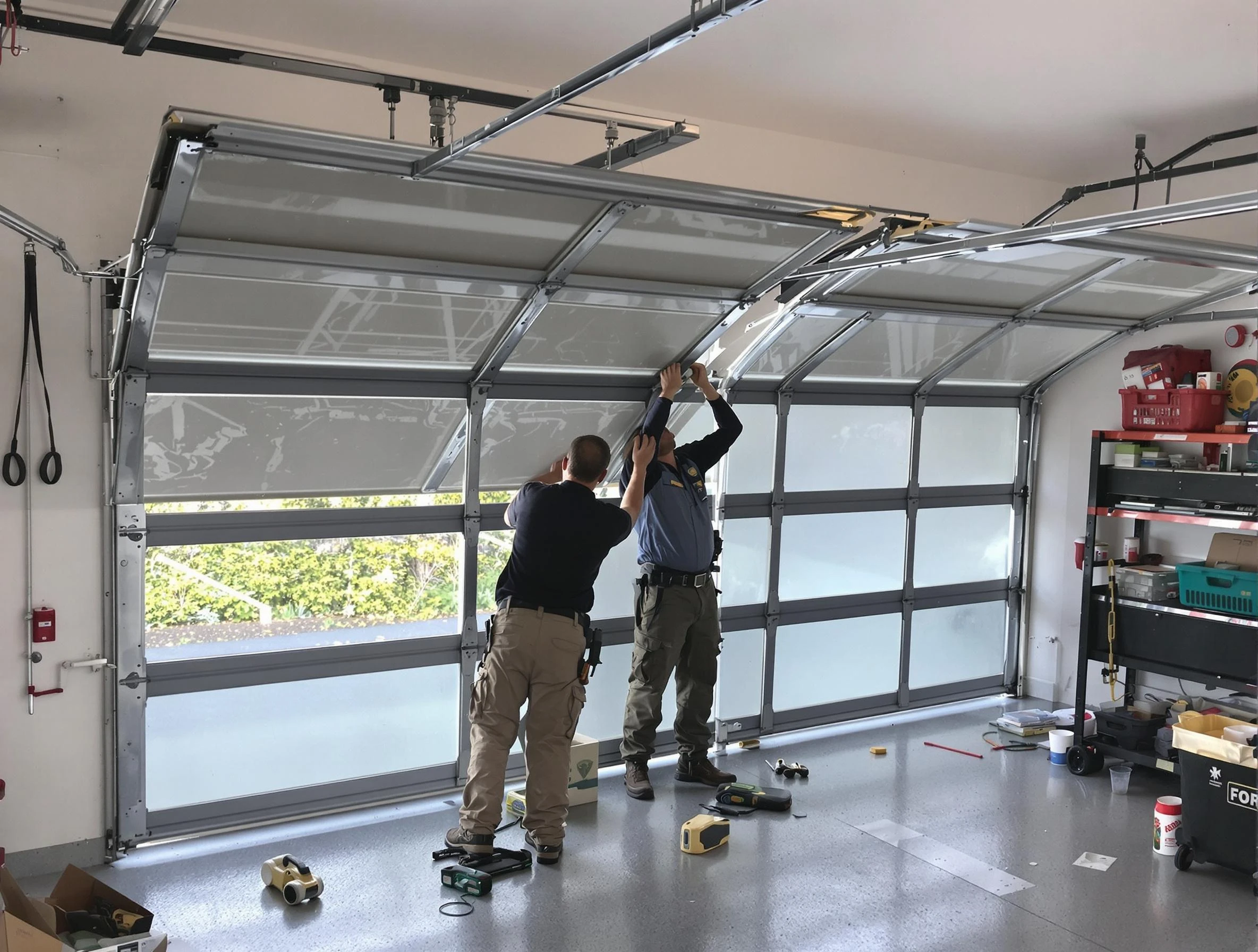 Saratoga Springs Garage Door Repair expert performing precise panel replacement on Saratoga Springs garage door