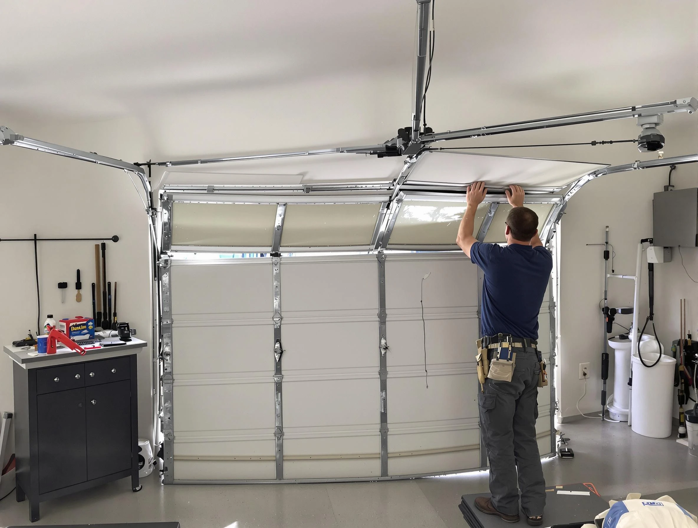 Saratoga Springs Garage Door Repair specialist performing precise section replacement on Saratoga Springs garage door