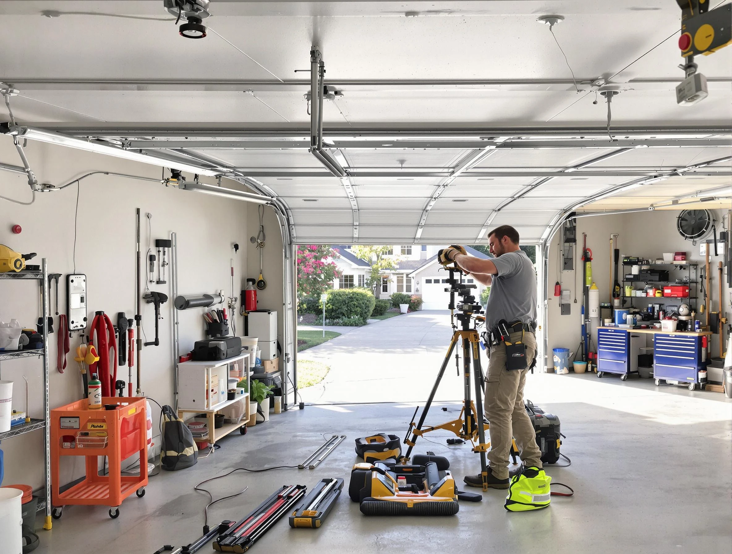 Saratoga Springs Garage Door Repair specialist performing laser-guided track alignment in Saratoga Springs